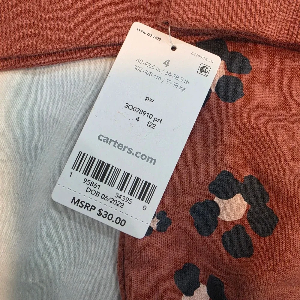 Carter's Sweatshirt Jogger Set Girls 4 Terracotta Floral NEW 2-Piece Outfit